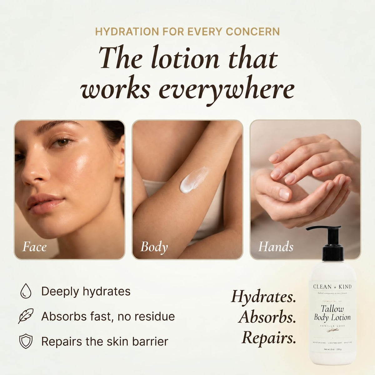 Clean + Kind ingredients displayed with shea and jojoba to highlight organic oils