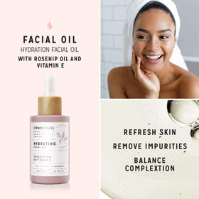 Clean Beauty rosehip seeds and rose petal close-up highlighting natural antioxidant benefit