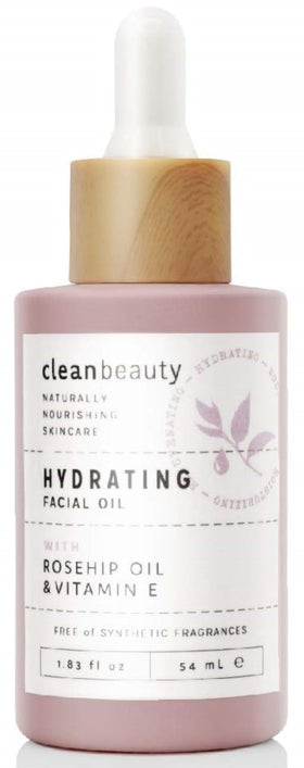 Clean Beauty front bottle of rose petal facial oil showing packaging benefit moisturizing