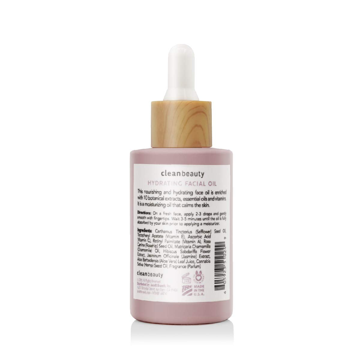 Clean Beauty product label close-up listing botanical ingredients and benefits