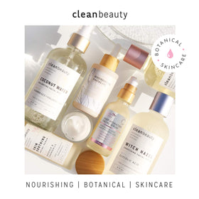 Clean Beauty bottle held in hand showing 1.83 fl oz scale and travel-friendly benefit