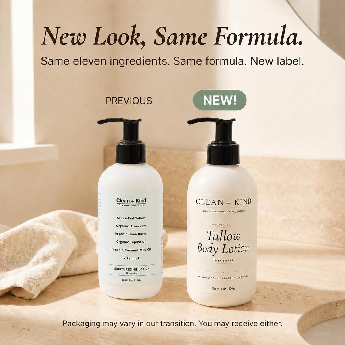 Clean + Kind bottle back with full ingredient list for transparency and safety