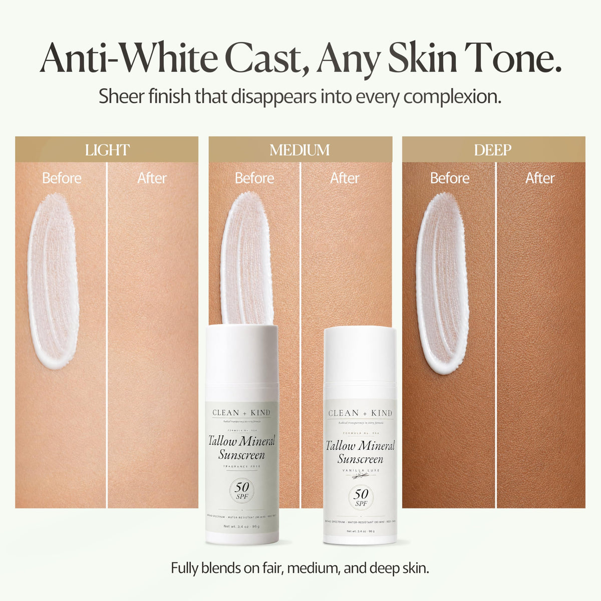 Clean + Kind close-up cream texture showing smooth, non-greasy spread benefit