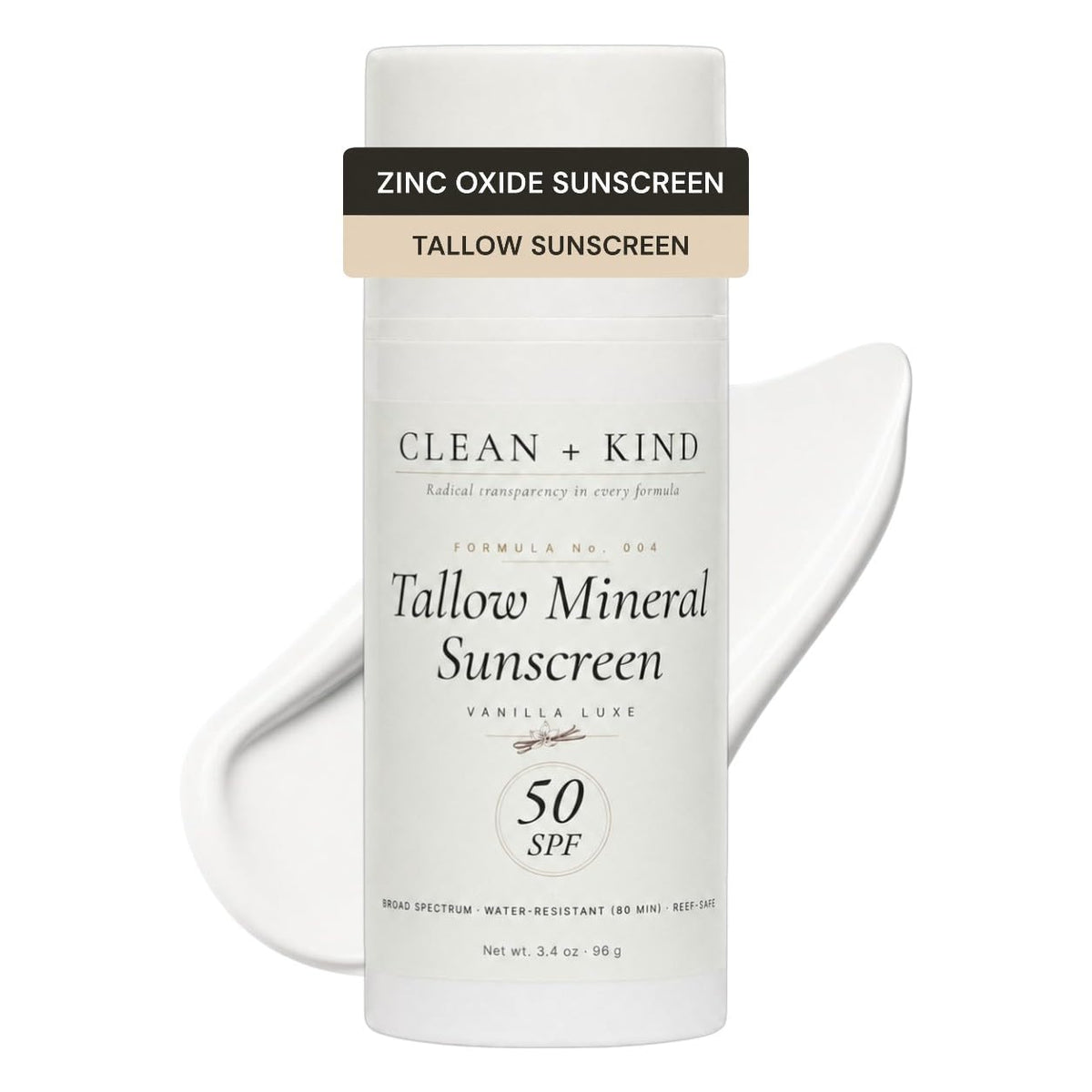 Clean + Kind front pump bottle showing packaging and SPF benefits