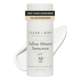 Clean + Kind front pump bottle showing packaging and SPF benefits