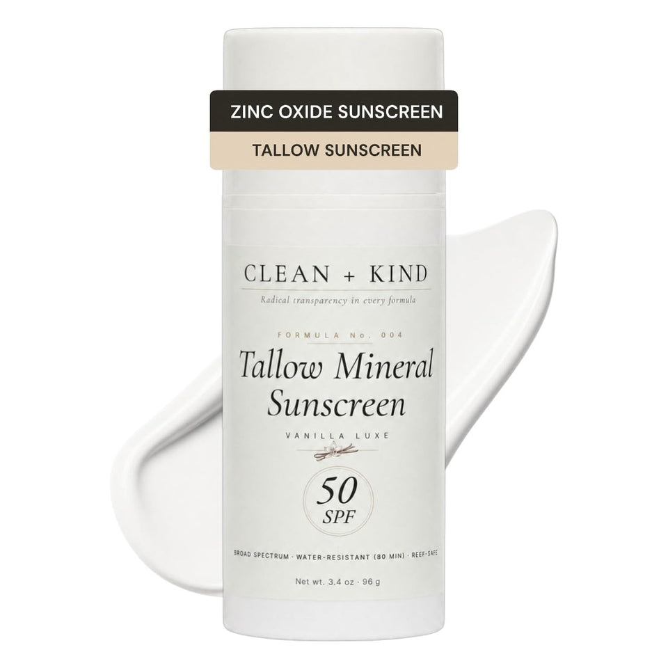 Clean + Kind front pump bottle showing packaging and SPF benefits