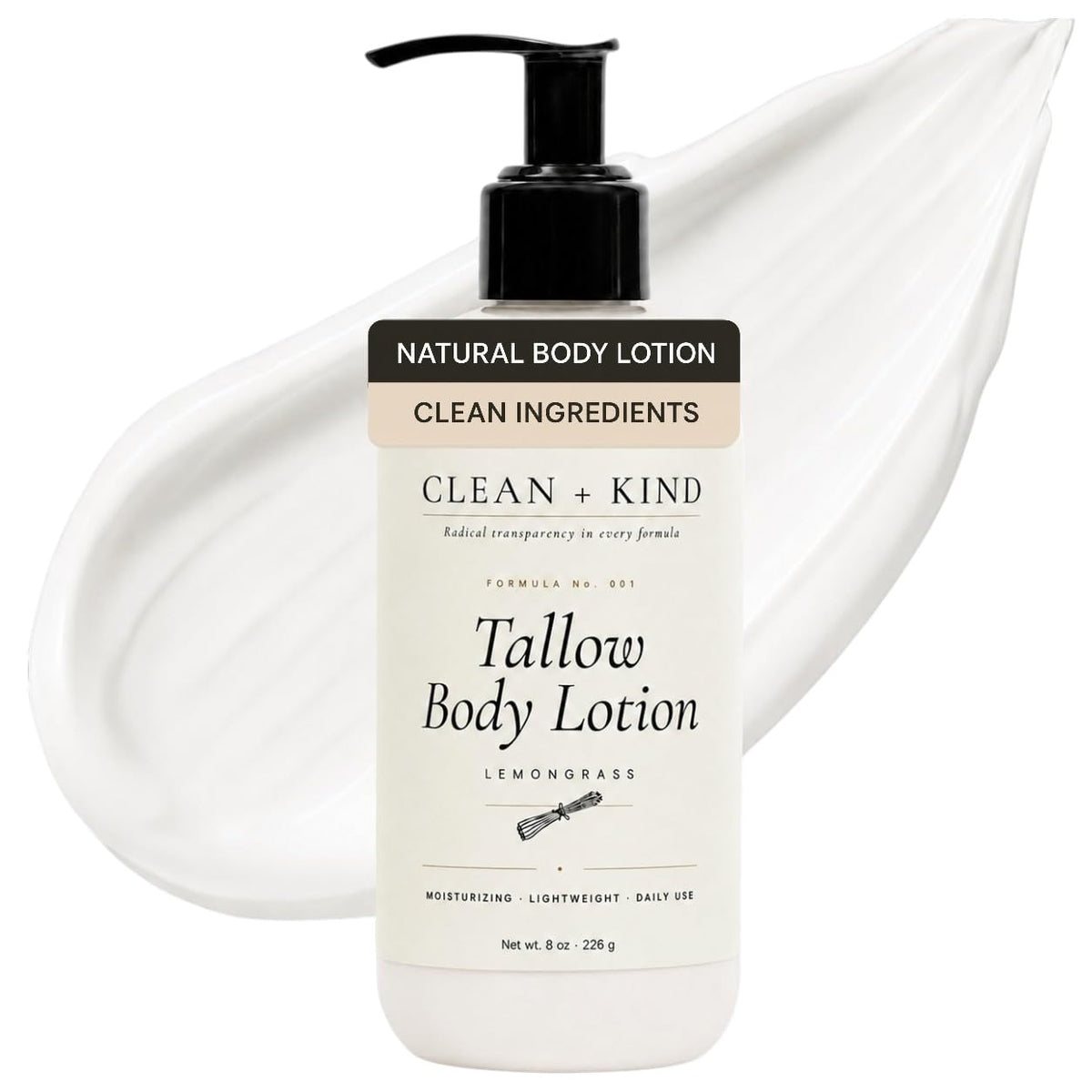 Clean + Kind front packaging showing clean label and pump for easy use