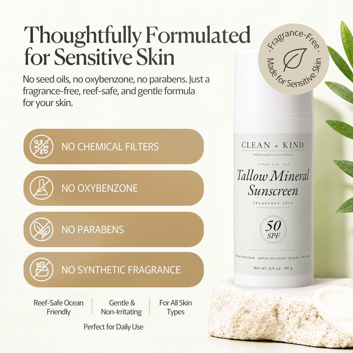 Clean + Kind applying zinc-rich sunscreen to arm demonstrating mineral UV protection