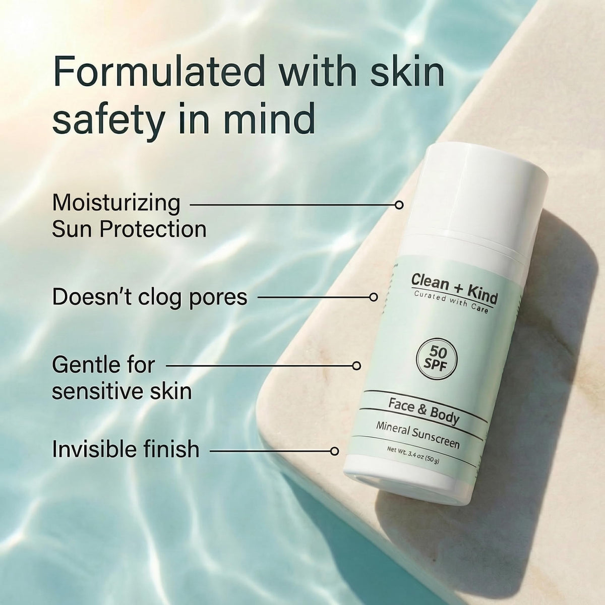 Clean + Kind pump held in hand to show 3.4 oz travel-size convenience for trips