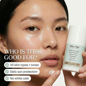 Clean + Kind tinted sunscreen layered under foundation for smooth finish