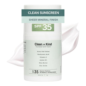 Clean + Kind front packaging showing SPF 35 and product benefits