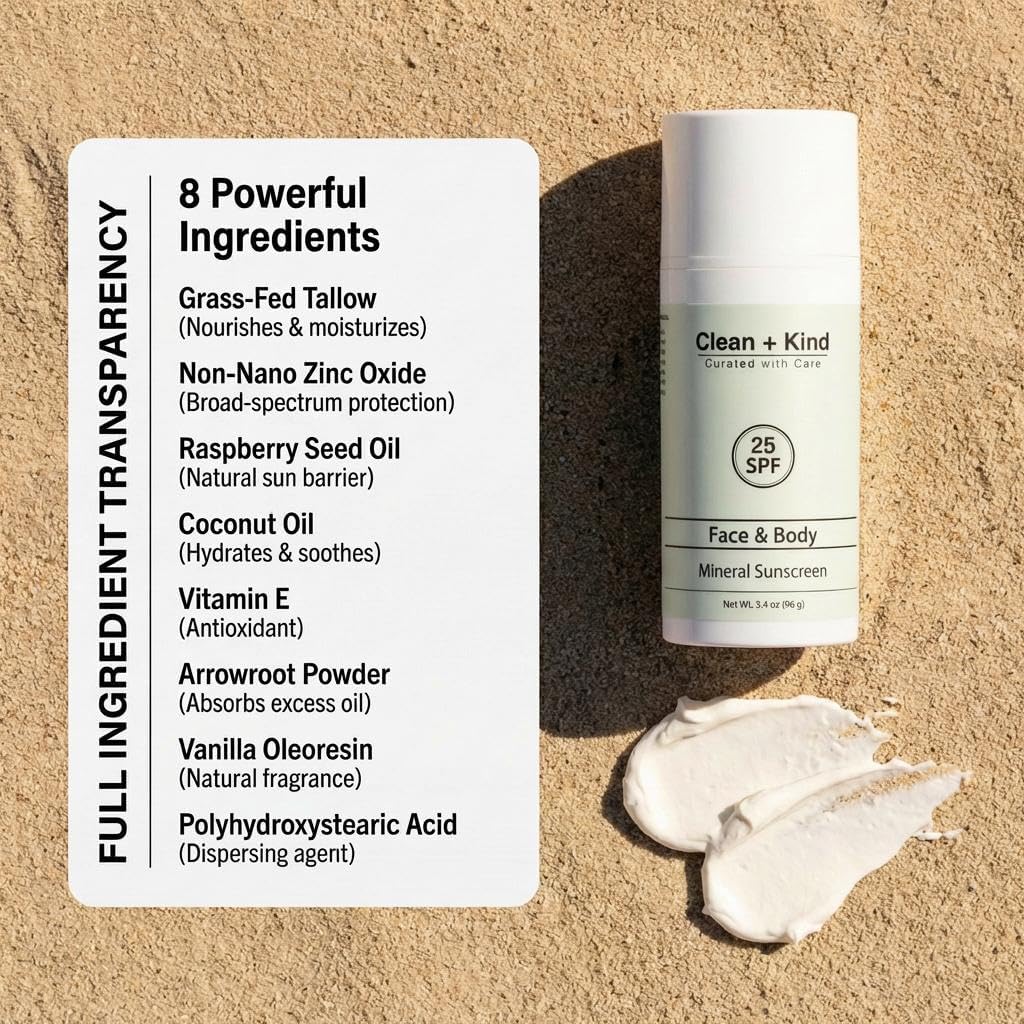 Clean + Kind sunscreen in a beach bag showing reef-safe protection for outings