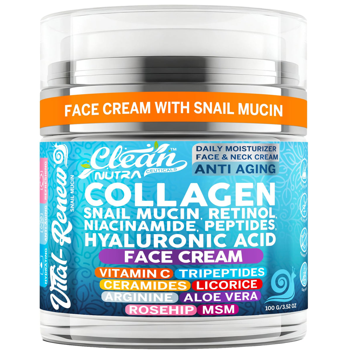 Clean Nutraceuticals jar front view showing product packaging and clear benefits