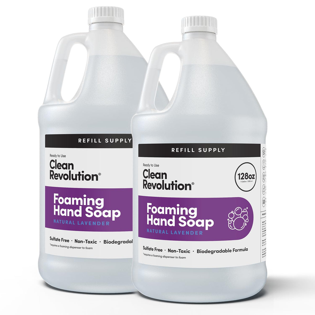 Clean Revolution front packaging showing 128 fl oz refill and brand clarity benefits