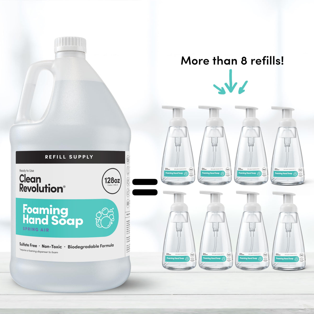 Clean Revolution close-up pour spout demonstrating easy, mess-free refilling benefit
