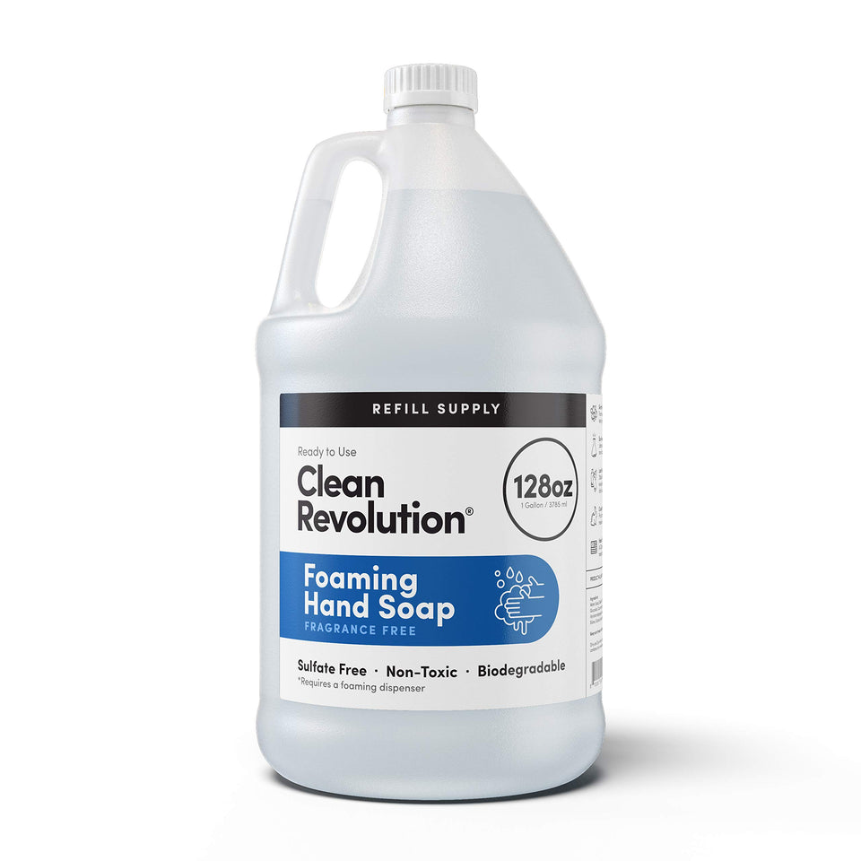 Clean Revolution gallon front view showing unscented refill and eco benefit
