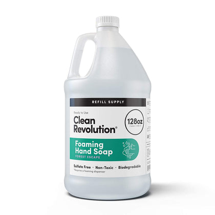 Clean Revolution gallon front view showing Forest Escape fragrance and refill benefit