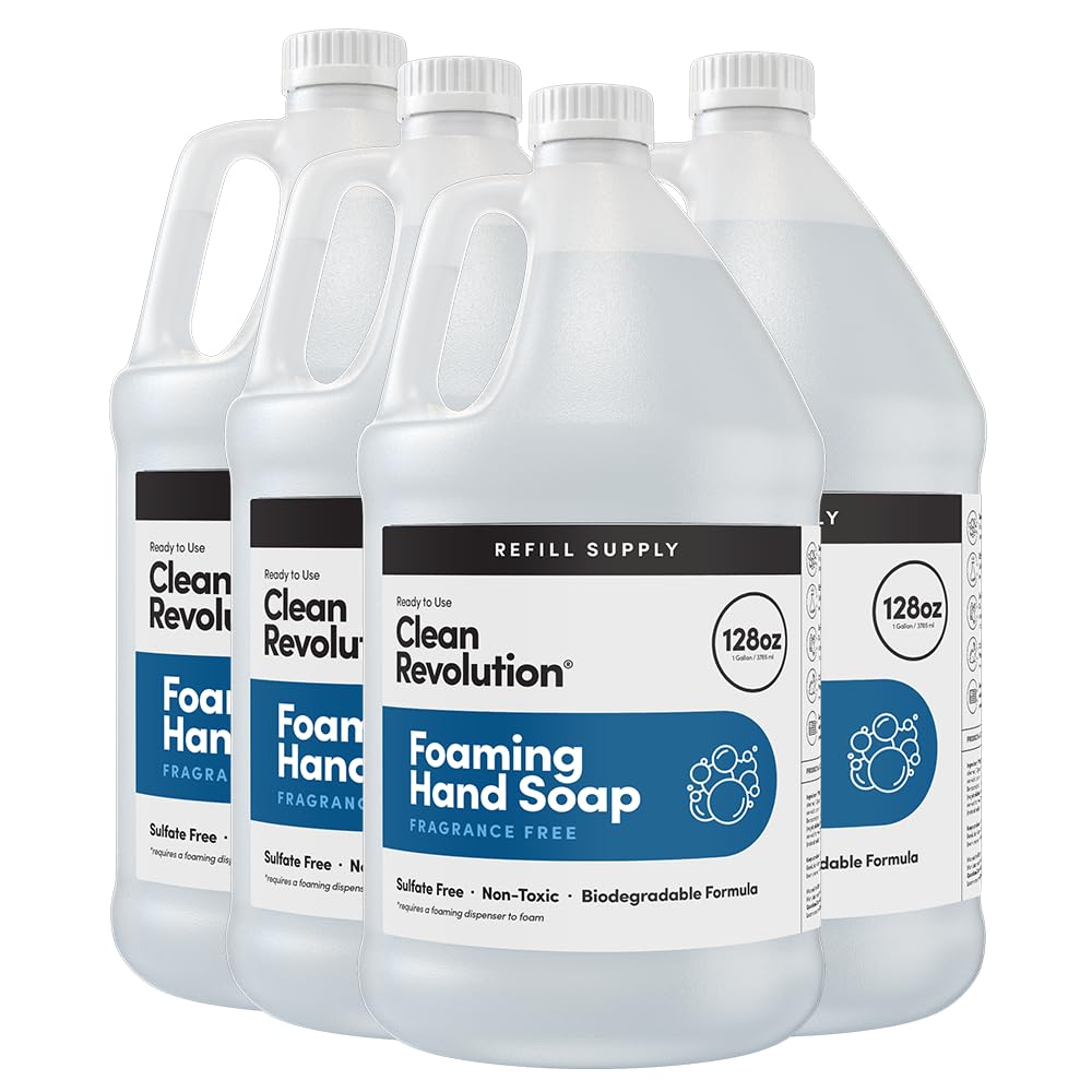 Clean Revolution front label showing unscented 128 oz refill and clear branding for easy recognition and value
