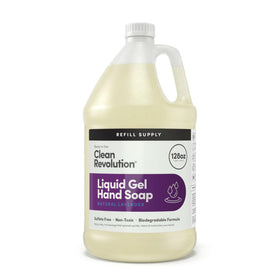 Clean Revolution front label on 128 oz refill showing brand and lavender scent benefit