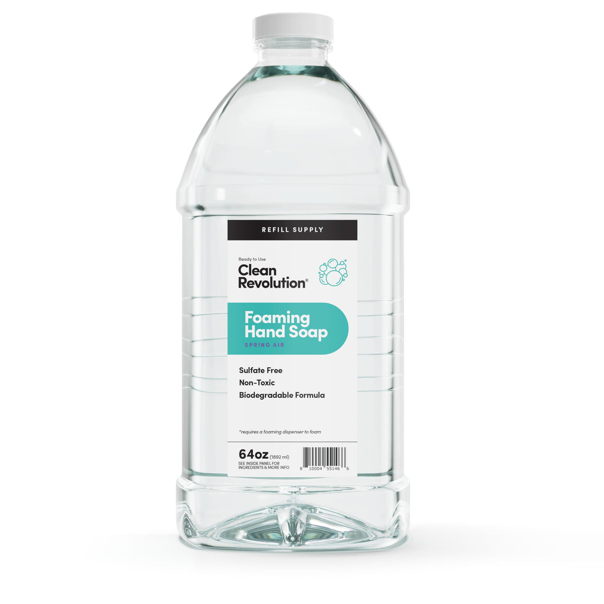 Clean Revolution front label on 128 fl oz refill jug showing product name and scent benefit