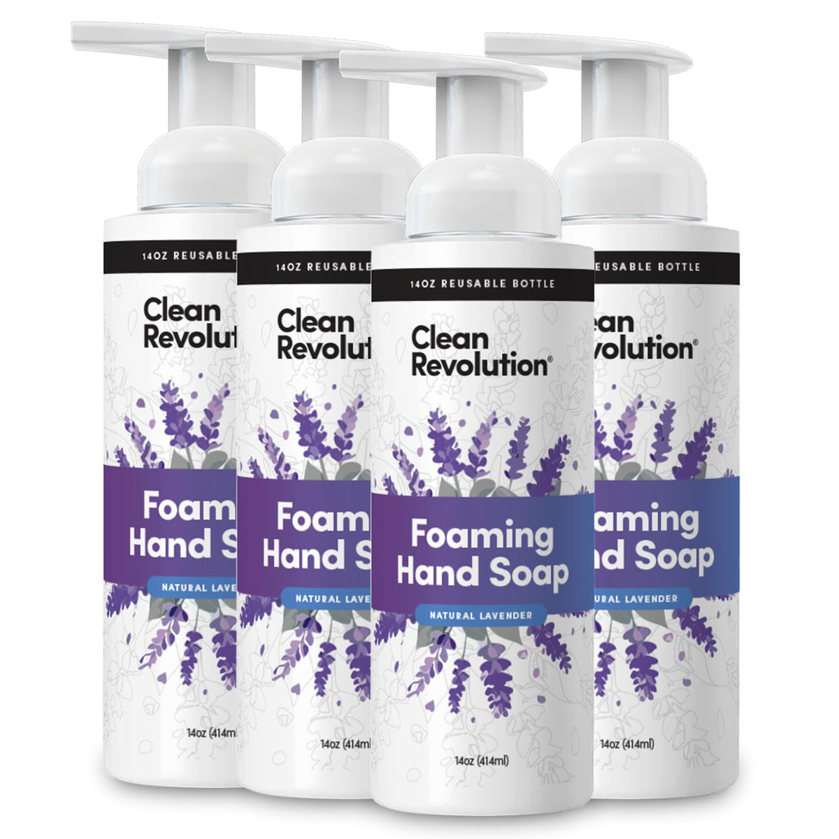 Clean Revolution front packaging lavender 14oz showing calming scent and refill benefit
