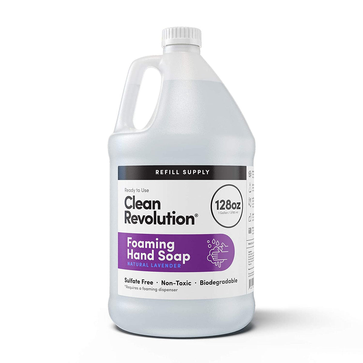 Clean Revolution gallon front label showing product name and lavender scent benefit