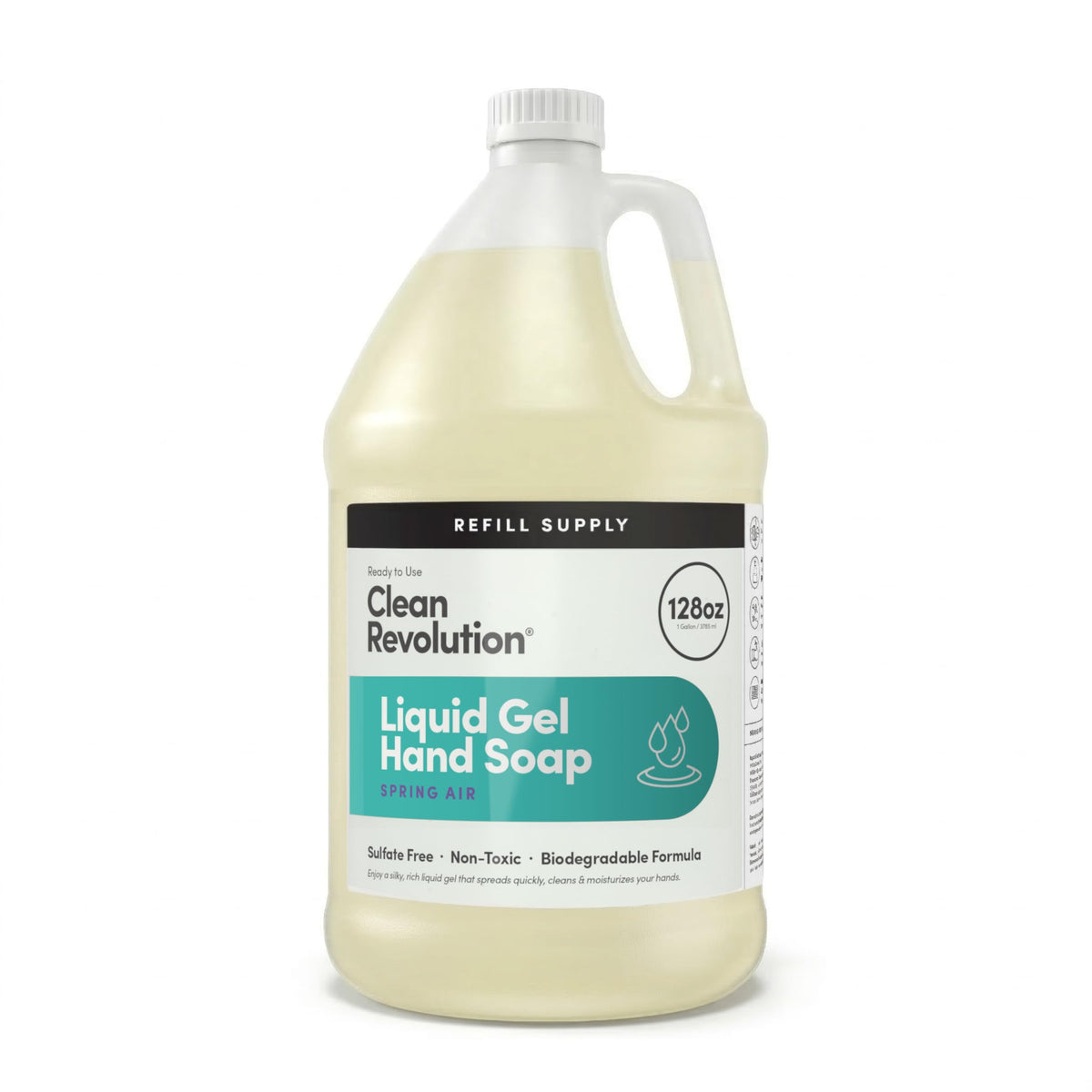 Clean Revolution front label showing Spring Air scent and refill size, clear product identity and benefits