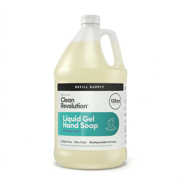 Clean Revolution front label showing Spring Air scent and refill size, clear product identity and benefits