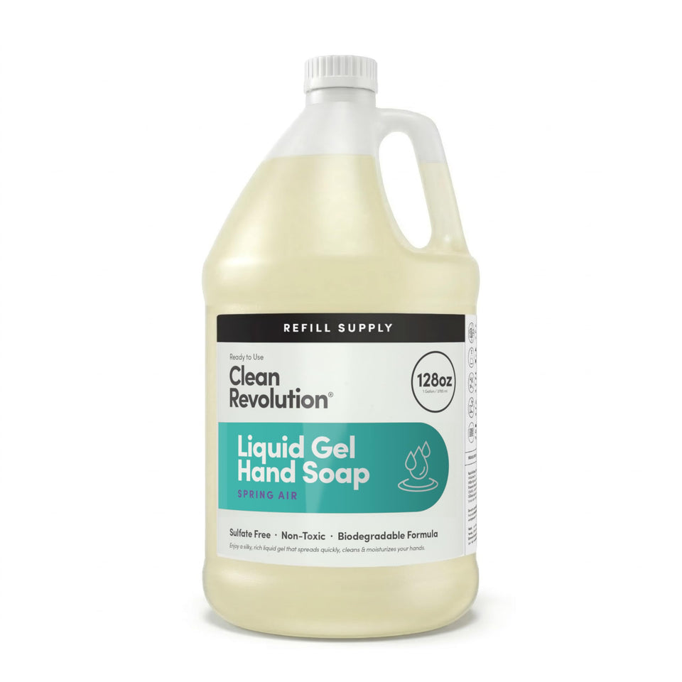 Clean Revolution front label showing Spring Air scent and refill size, clear product identity and benefits