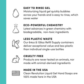 Clean Revolution gel pouring from jug into hand, demonstrating easy refilling and spill control