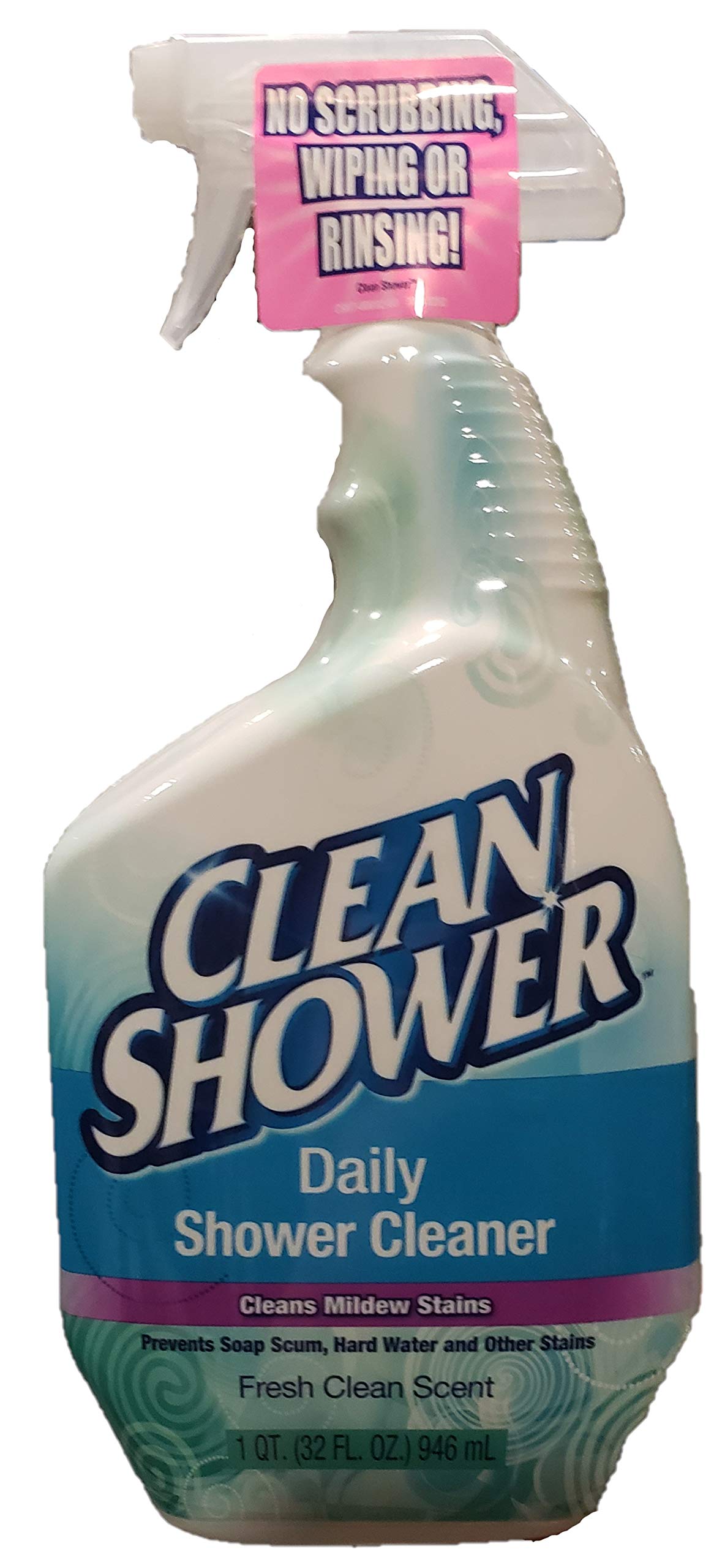 Clean Shower front label on spray bottle showing cleaning action benefit