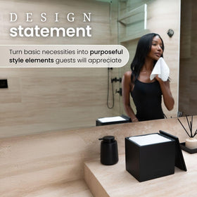 CLEAN SKIN CLUB cement box on bathroom counter styling practical storage with modern look