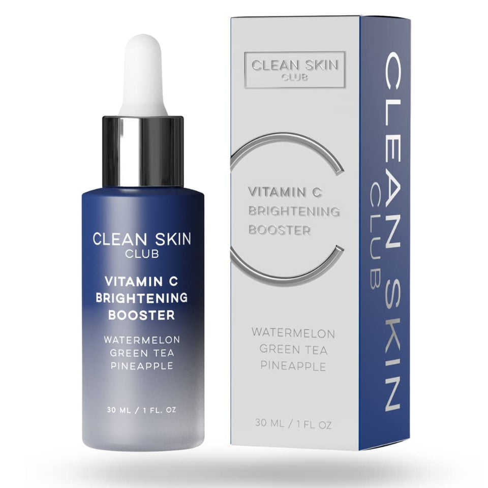 CLEAN SKIN CLUB front packaging showing serum bottle and glow benefits