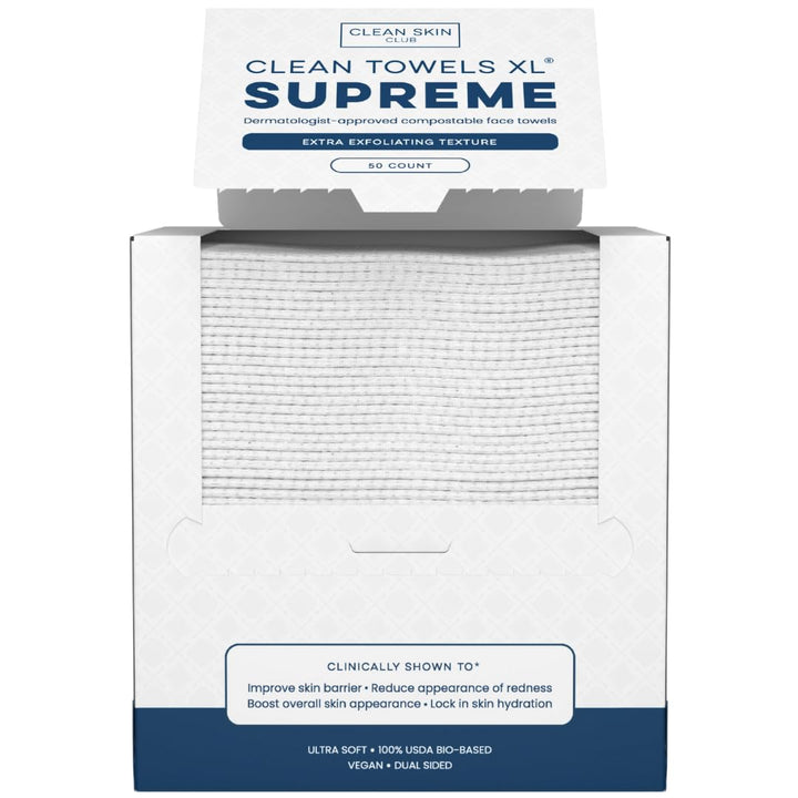 CLEAN SKIN CLUB front packaging showing 50-count convenience and benefits