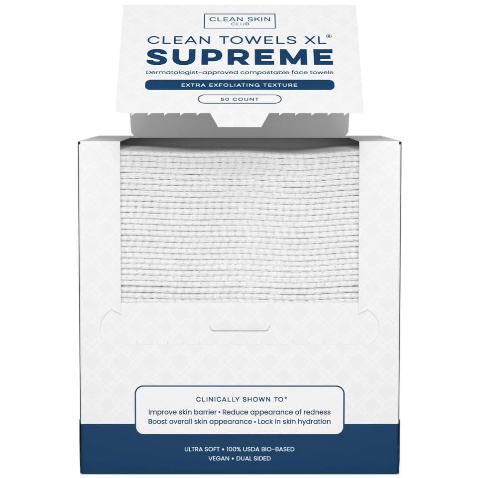 CLEAN SKIN CLUB front packaging showing 50-count convenience and benefits