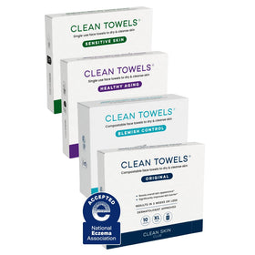 CLEAN SKIN CLUB front packaging showing four travel packs and product benefits