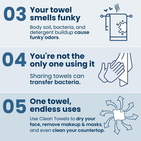 CLEAN SKIN CLUB product label and contents showing ingredient-free, unscented towels
