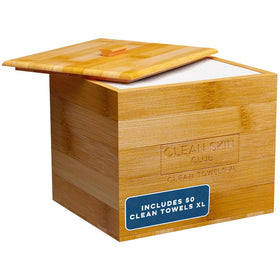CLEAN SKIN CLUB bamboo container front view adds tidy counter storage