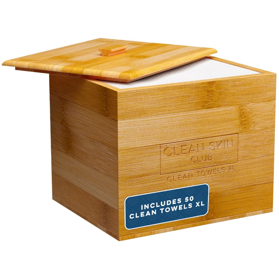 CLEAN SKIN CLUB bamboo container front view adds tidy counter storage