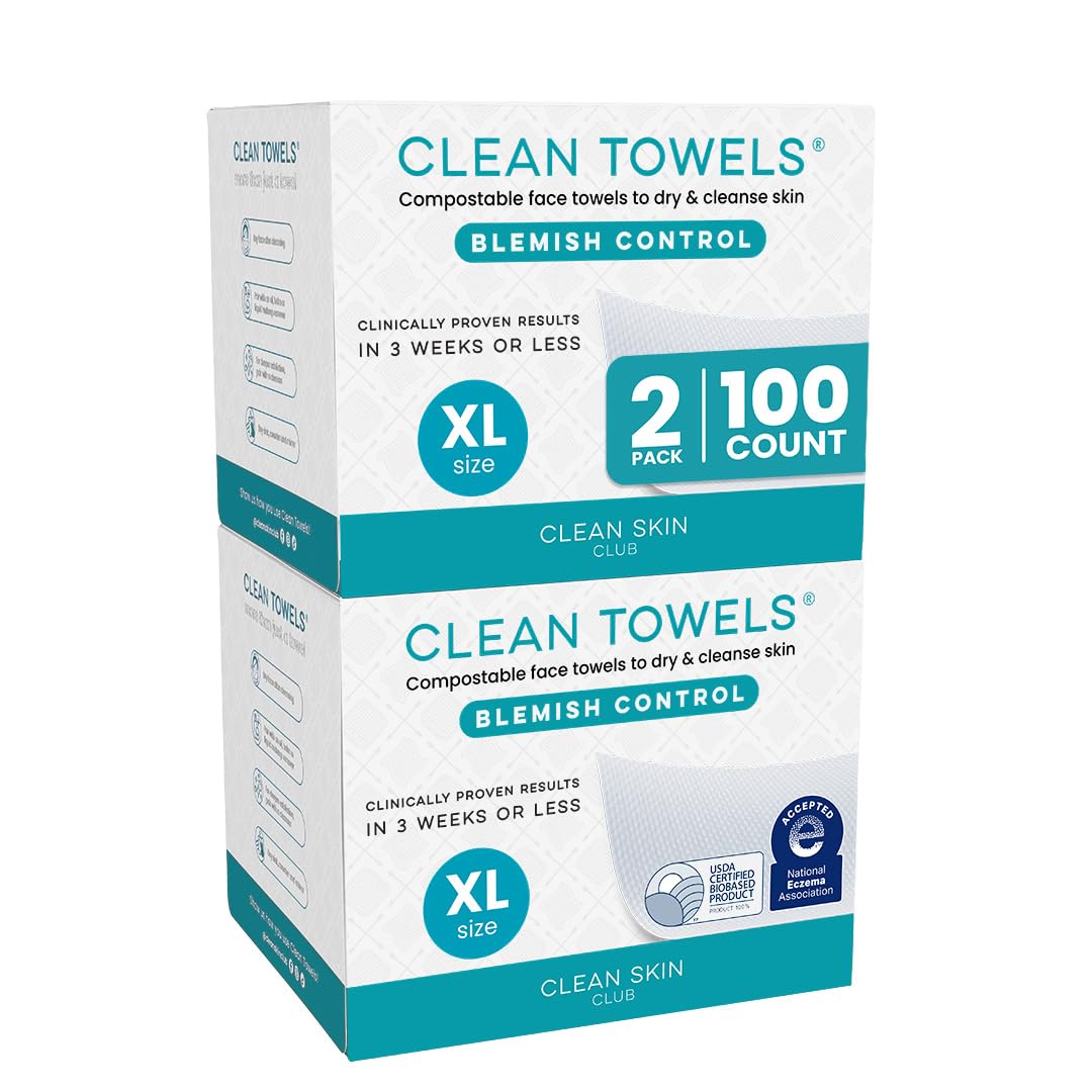 Clean Skin Club pack front view showing compostable towels and product benefits