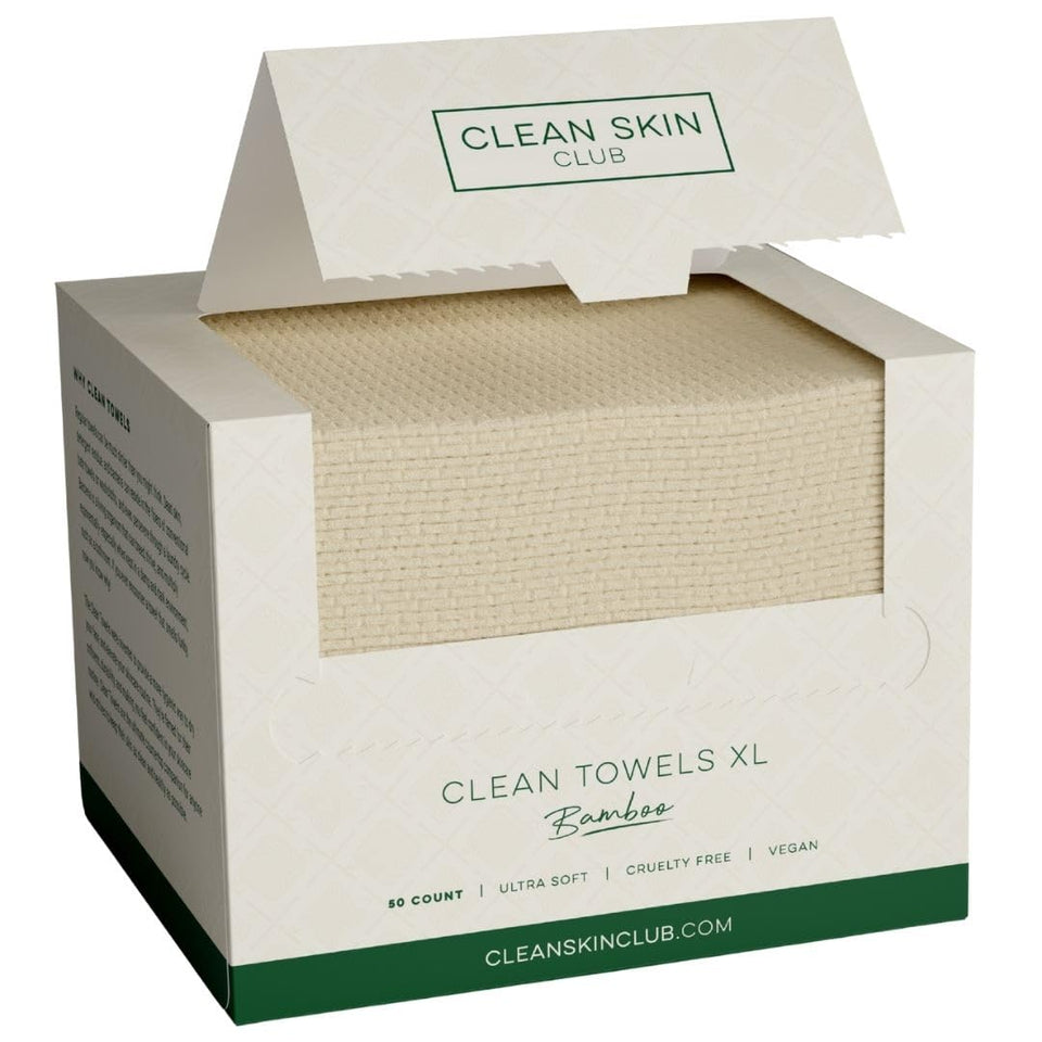 Clean Skin Club pack front showing 50-count disposable towels for hygiene