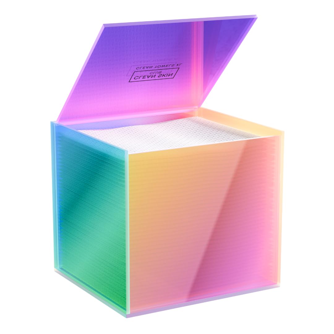 CLEAN SKIN CLUB front view of prism box protecting towels and decluttering counter
