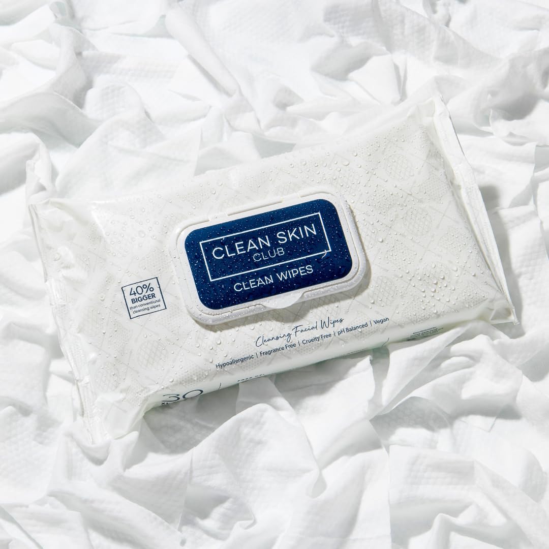 CLEAN SKIN CLUB wipe next to smartphone showing XL size for full-face coverage
