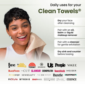 Hand holding Clean Skin Club towel demonstrating gentle touch and absorbency