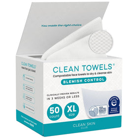 CLEAN SKIN CLUB front packaging showing 50-count and blemish control benefit