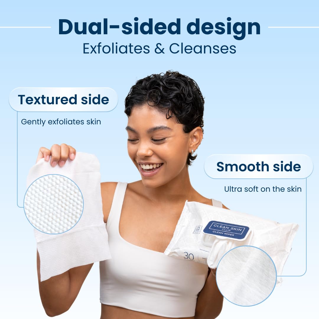 CLEAN SKIN CLUB wipe in hand demonstrating large coverage and easy cleanup