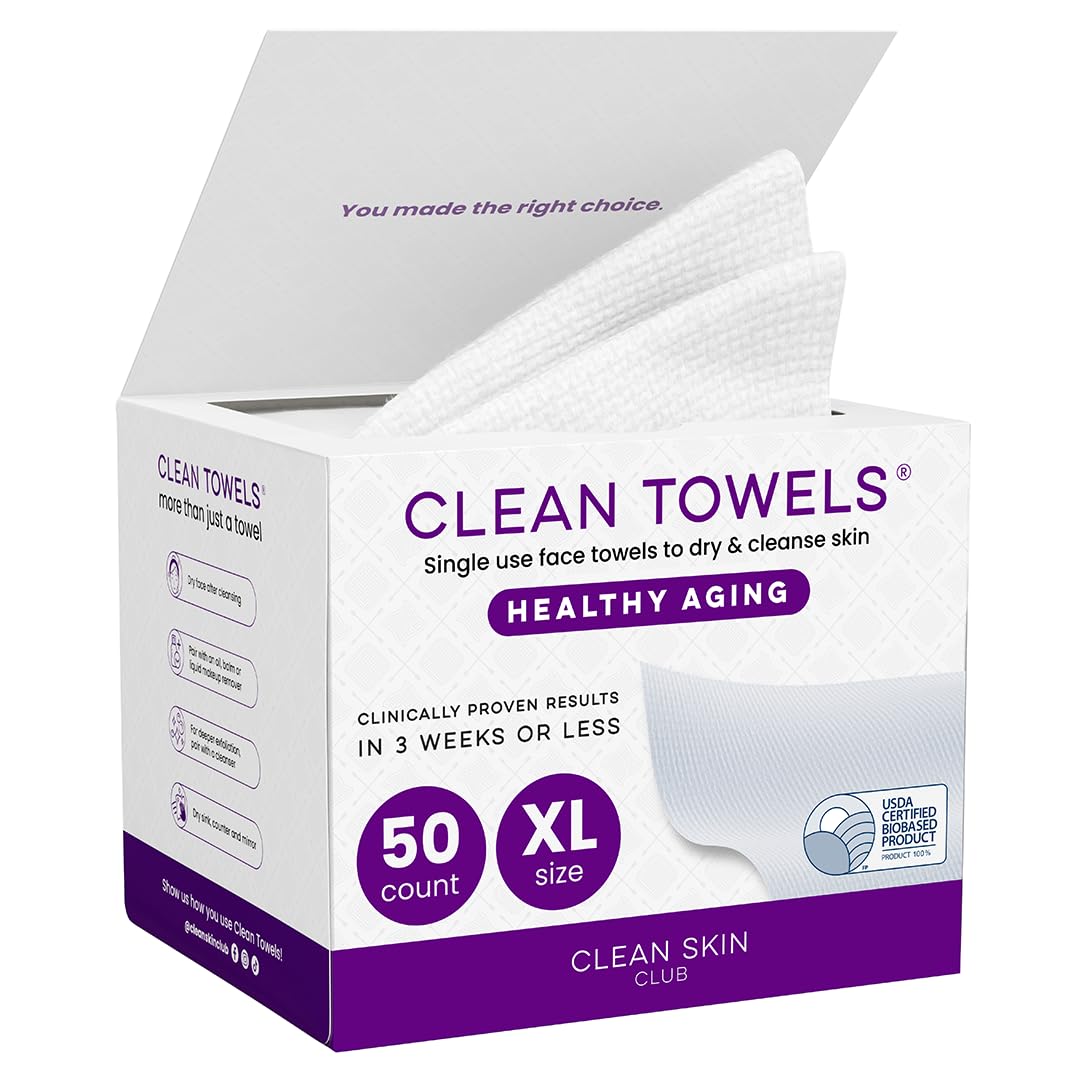 CLEAN SKIN CLUB front packaging of XL 50-count towels showing product