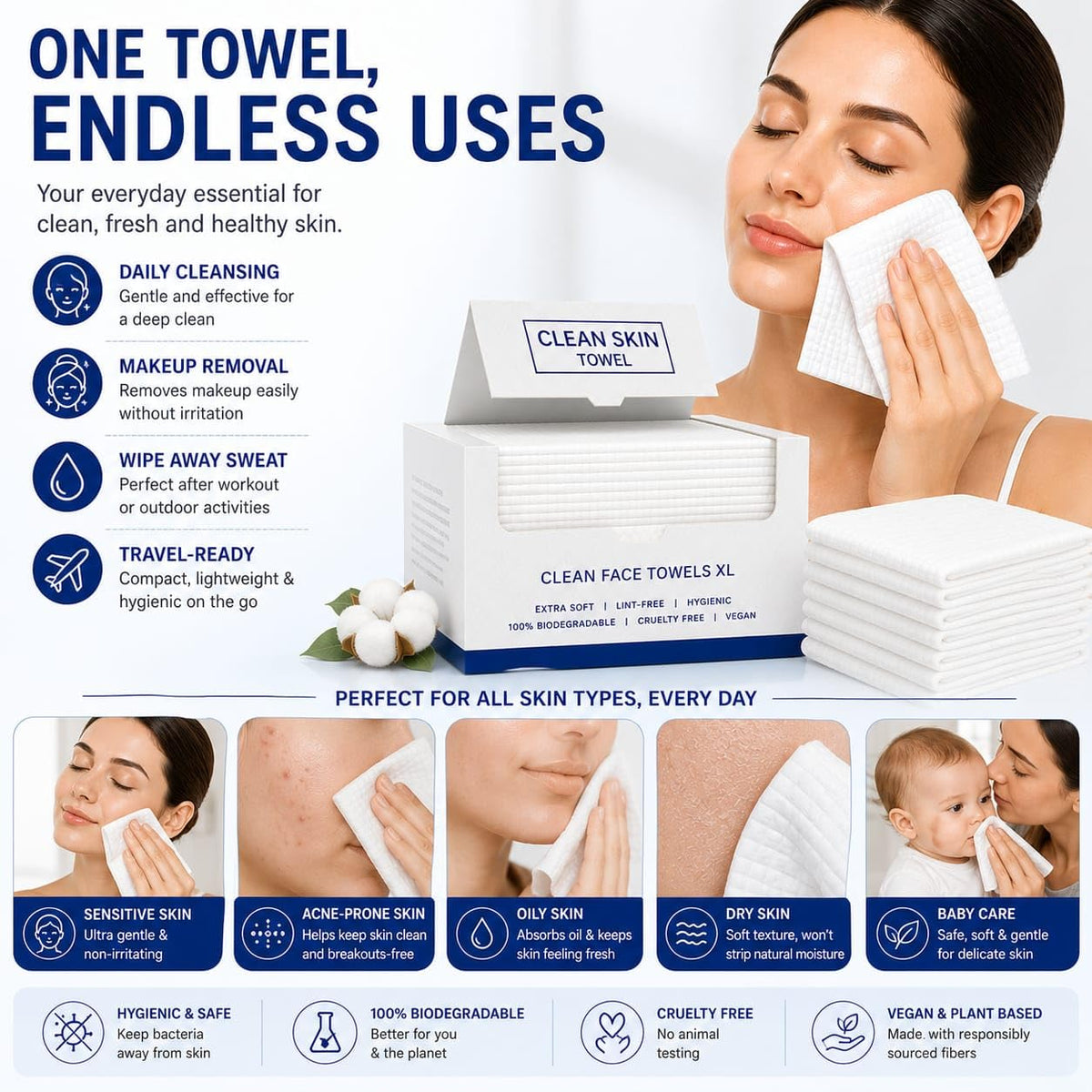 Clean Skin Towel held wet in hand, strong when saturated and lint free