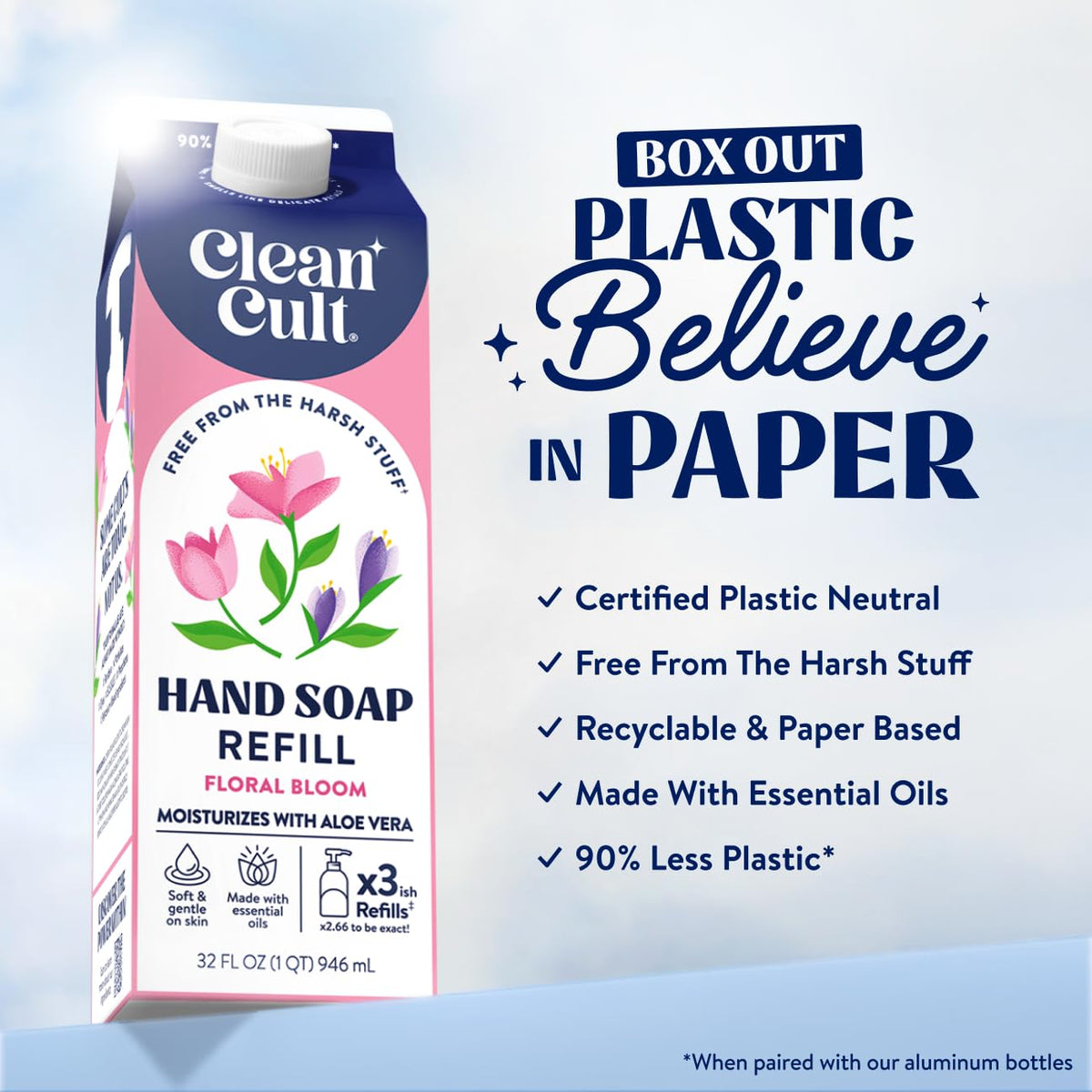 Cleancult paper-based pouch spout detail for easy pouring