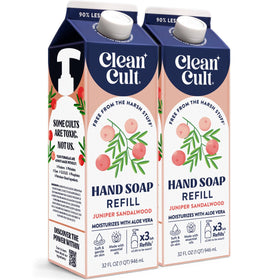 Cleancult front packaging showing juniper sandalwood refill benefits